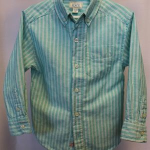 Boys Shirt. Mint-striped, linen-cotton blend, 4T